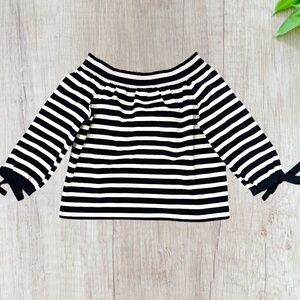 J CREW Navy Blue & White Nauticals Striped Off Shoulder Top Blouse NEW Womens S